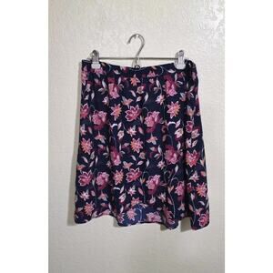 Loft Outlet Skirt Womens Dark Blue Multicolor Floral Satin Pull On Stretch L